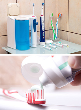 Photo showing examples of dental hygiene products